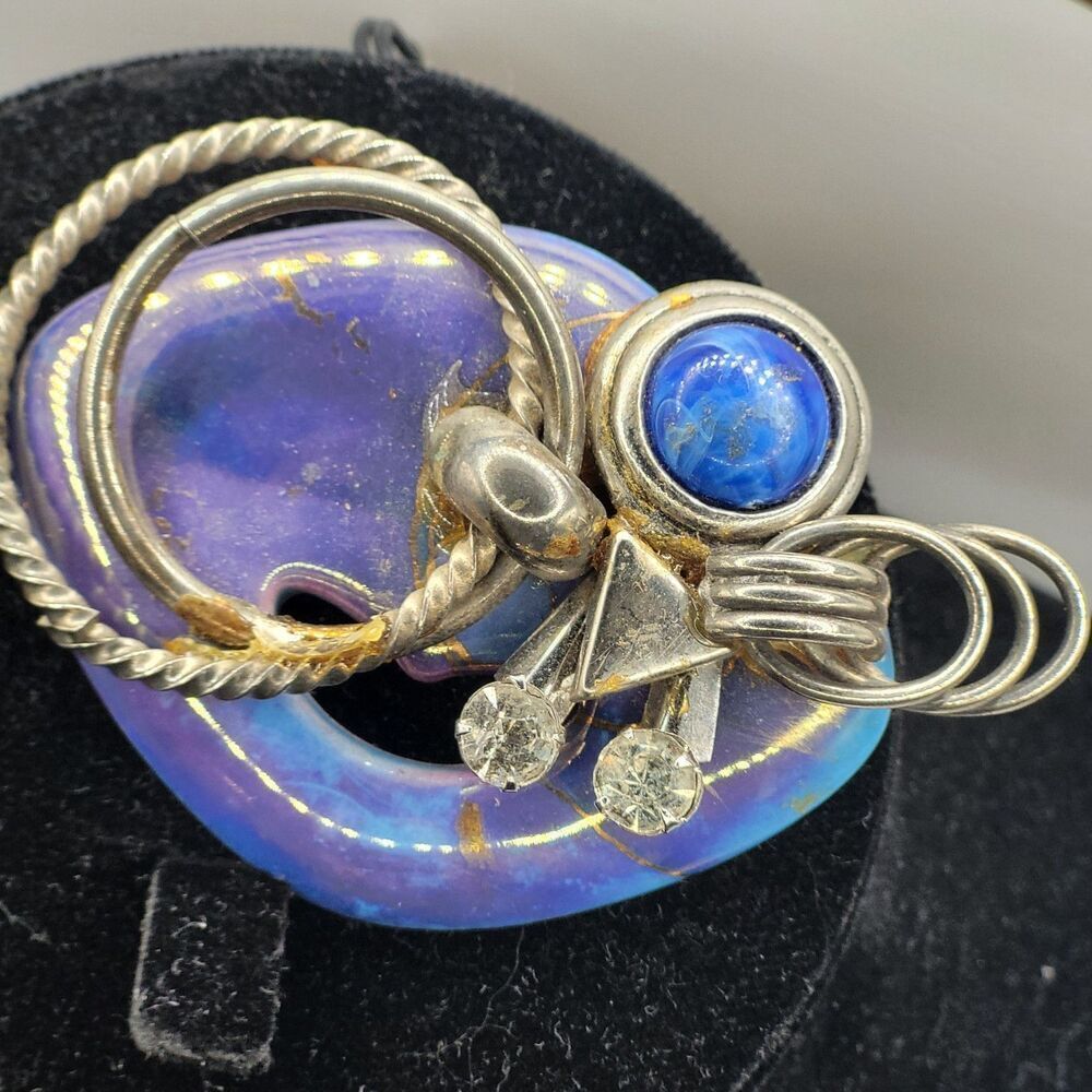 Vintage Statement Abstract Sculptural Brutalist Brooch Lapis Lazuli 3in